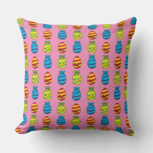 Kawaii Easter Eggs with Ribbons Throw Pillow