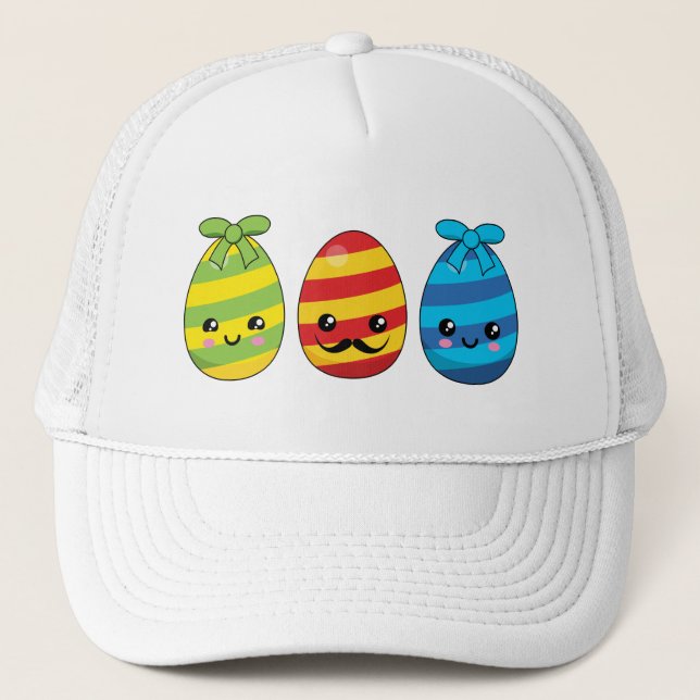 Kawaii Easter Eggs with Ribbons Trucker Hat (Front)