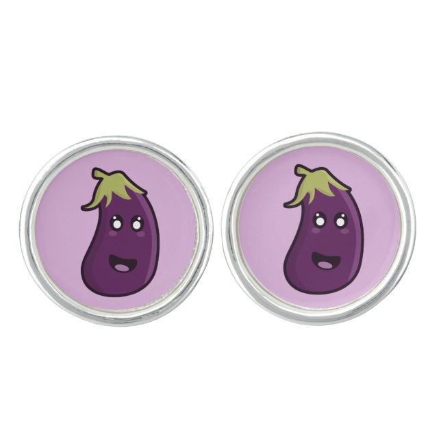 Kawaii eggplant cufflinks (Front)