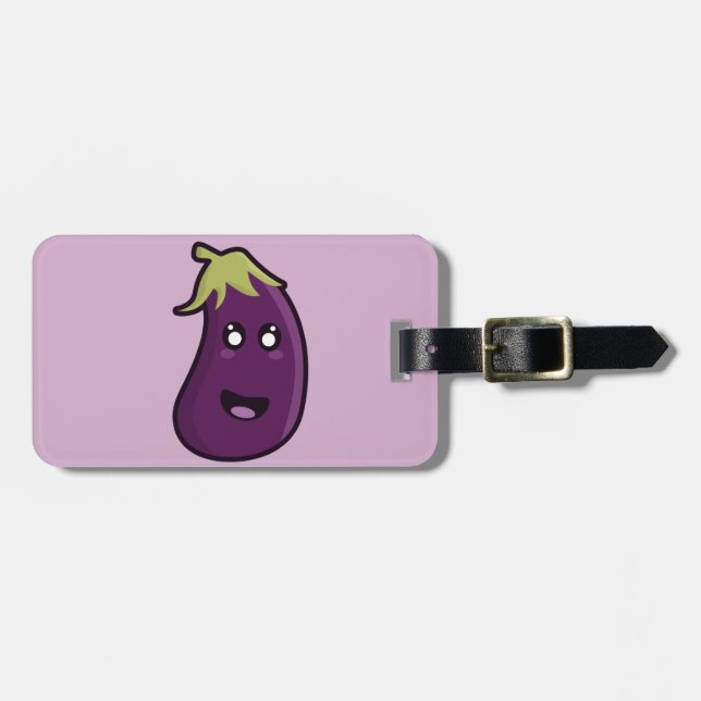 Kawaii eggplant luggage tag (Front Horizontal)