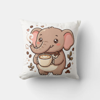 Kawaii Elephant Coffee Throw Pillow