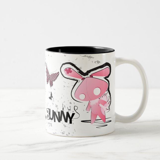 Kawaii emo Pink Bunnies Two-Tone Coffee Mug (Right)
