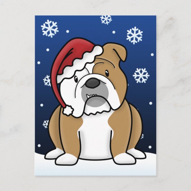 Kawaii English Bulldog Christmas Postcard (Front)