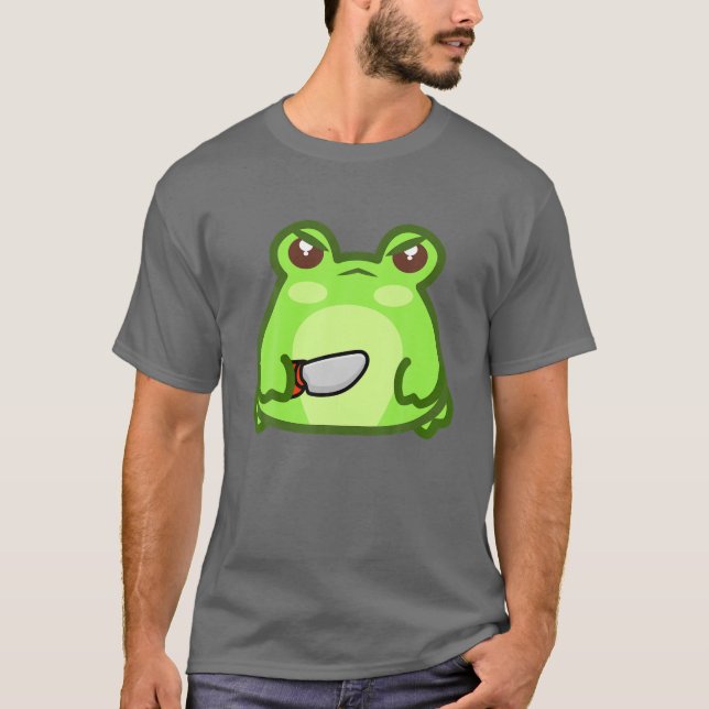 Kawaii Evil Frog With Knife Cute Kawaii Froggy T-Shirt (Front)