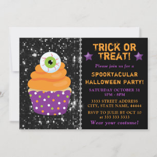 Kawaii Eyeball Halloween Cupcake Party Invitation