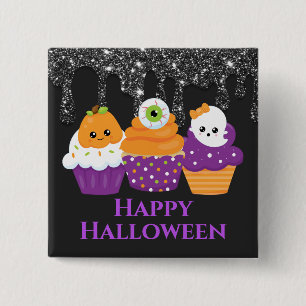 Kawaii Eyeball Pumpkin Ghost Halloween Cupcakes Button