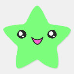 Kawaii Face Green Star Sticker