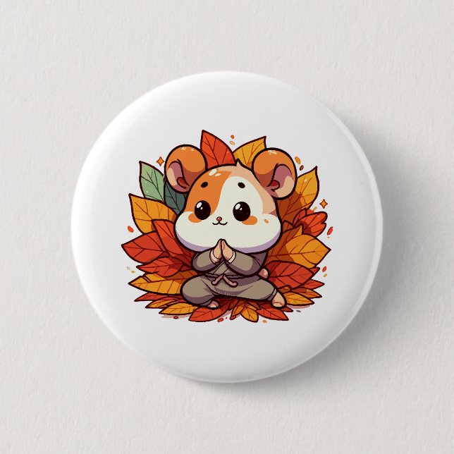 Kawaii fall hamster yoga button (Front)