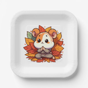 Kawaii fall hamster yoga paper plates