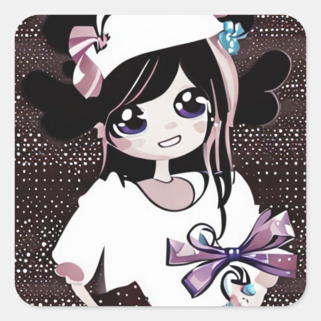 Kawaii Fancy Birthday Girl Square Sticker (Front)