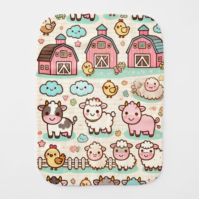 Kawaii Farm Baby Burp Cloth (Front)