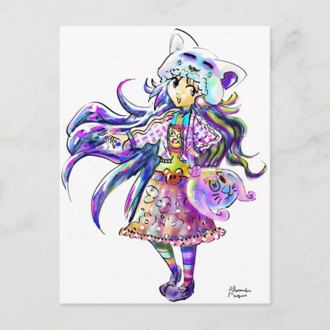 Kawaii Fashion Cute Anime Girl - Manga Cool Style Postcard (Front)