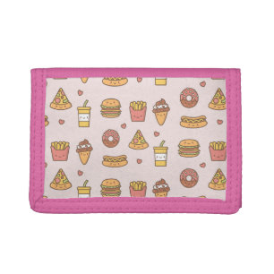 Kawaii Fast Food Doodles Pattern Pink Wallet