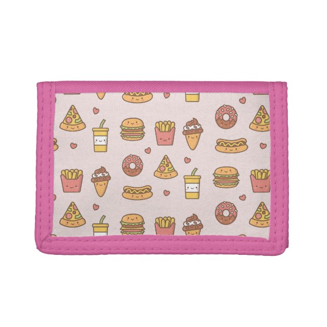 Kawaii Fast Food Doodles Pattern Pink Wallet (Front)