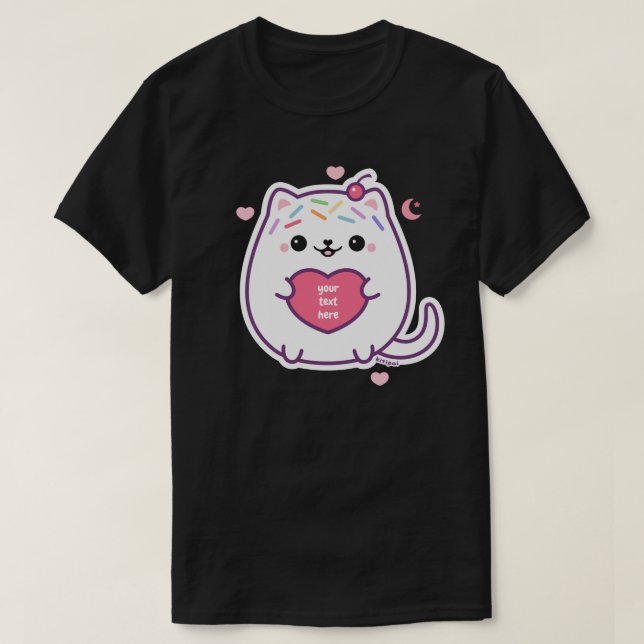 Kawaii Fat Kitty Cat with Heart T-Shirt (Design Front)
