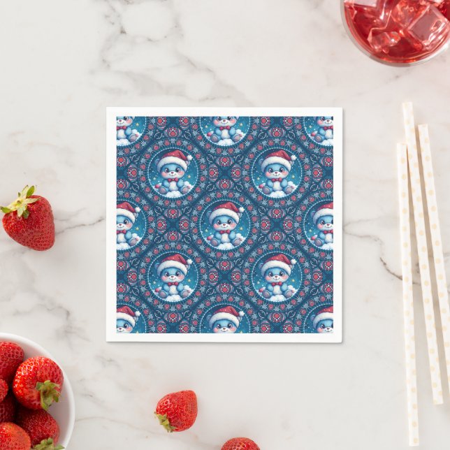 Kawaii Festive Bear Mandala Diamond Tile Decoupage Napkins (Insitu)
