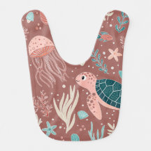 Kawaii Fish & Ocean Animals Print Baby Bibs
