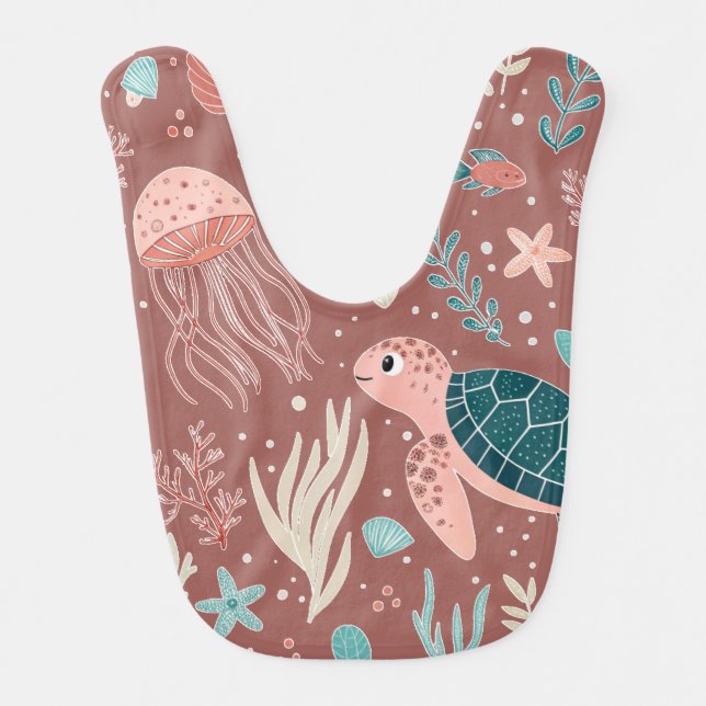Kawaii Fish & Ocean Animals Print Baby Bibs (Front)