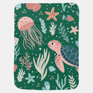 Kawaii Fish & Ocean Animals Print Baby Blanket