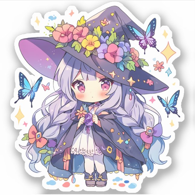 Kawaii Floral Loli Witch Sticker (Front)