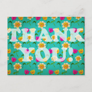 Kawaii Flowers Thank You Postcard