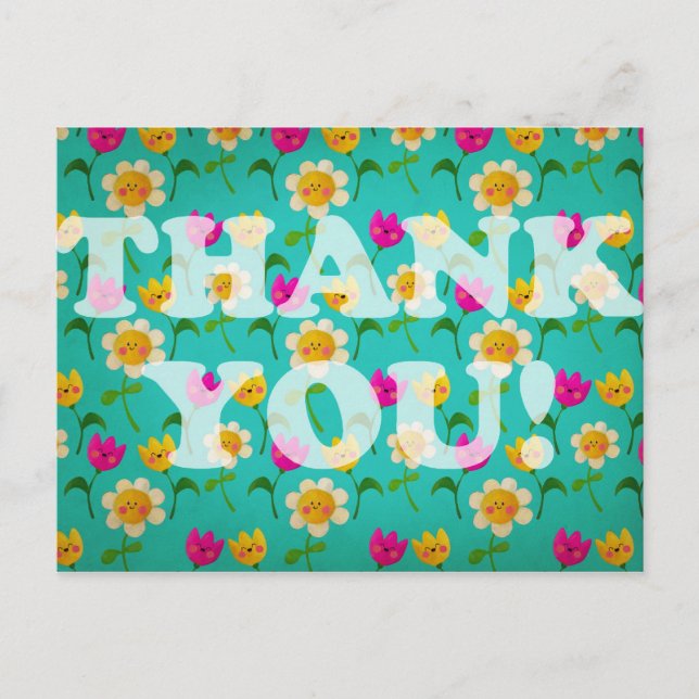 Kawaii Flowers Thank You Postcard (Front)