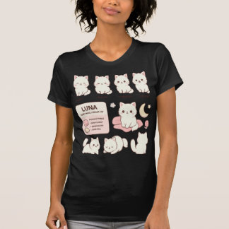 Kawaii Fluffy White Cat Character Sheet Art T-Shirt