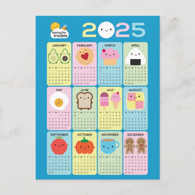 Kawaii Food 2025 Calendar Postcard (Front)