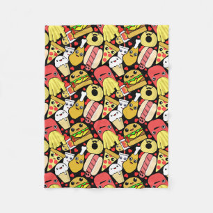 Kawaii Food Characters Pattern Fleece Blanket