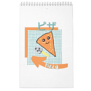 kawaii food- cute pizza, orange, turquoise calendar