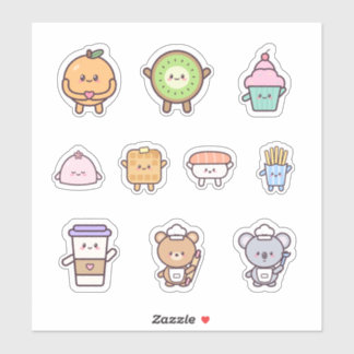 Kawaii Food Friends Orange Kiwi Coffee Cuties Sticker