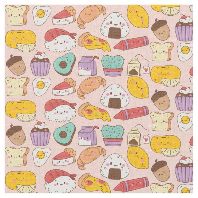 Kawaii Food Pattern Fabric (Close Up)