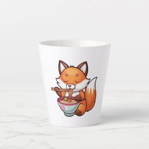 Kawaii fox eating ramen latte mug