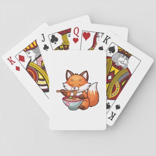 Kawaii fox eating ramen playing cards