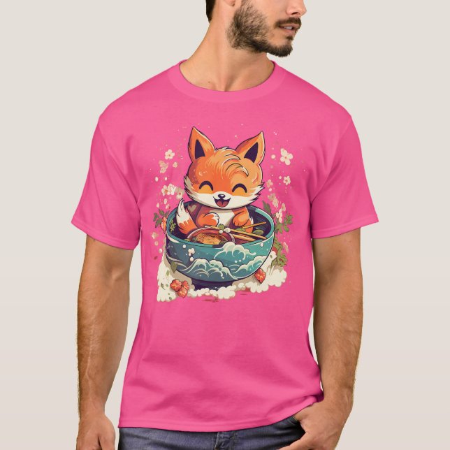 Kawaii Fox Eating Ramen Ramen Noodle Lovers Fox-Th T-Shirt (Front)