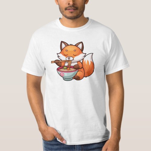 Kawaii fox eating ramen T_Shirt