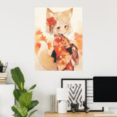 Kawaii Fox With Kimono Poster (Home Office)
