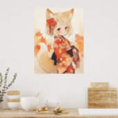 Kawaii Fox With Kimono Poster (Kitchen)