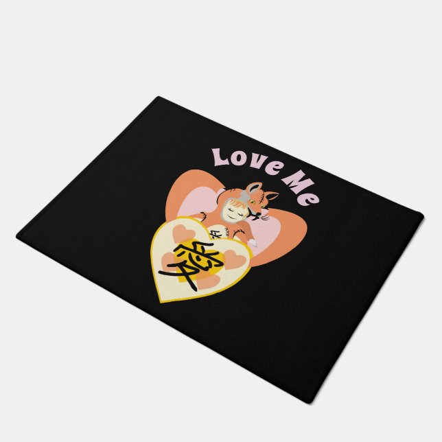 Kawaii Foxy Cosplay Love Heart Doormat (Angled)