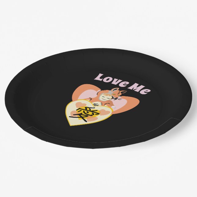 Kawaii Foxy Cosplay Love Heart Paper Plates (Angled)