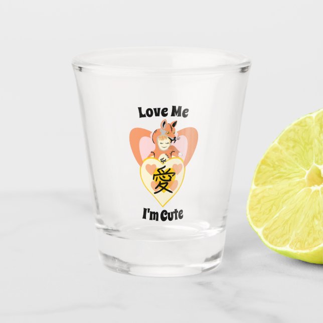 Kawaii Foxy Cosplay Love Heart Shot Glass (Front)