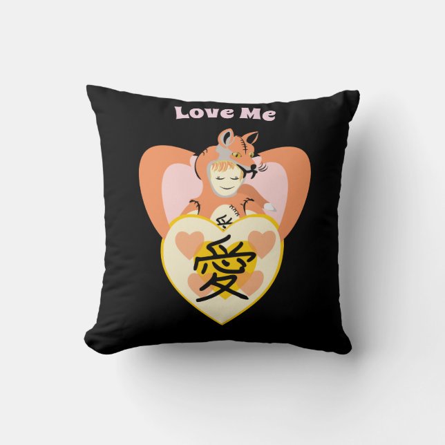 Kawaii Foxy Cosplay Love Heart Throw Pillow (Front)