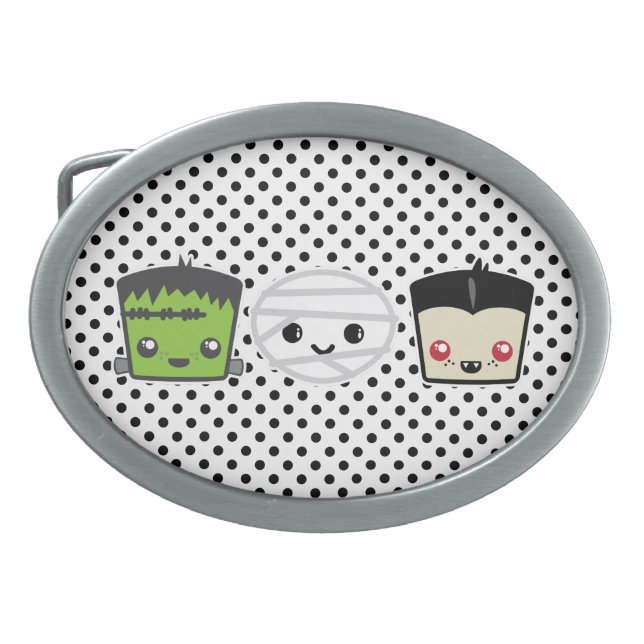 Kawaii Frankenstein Mummy Dracula Belt Buckle (Front)