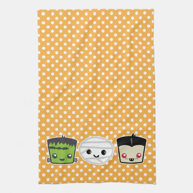 Kawaii Frankenstein Mummy Dracula Kitchen Towel (Vertical)