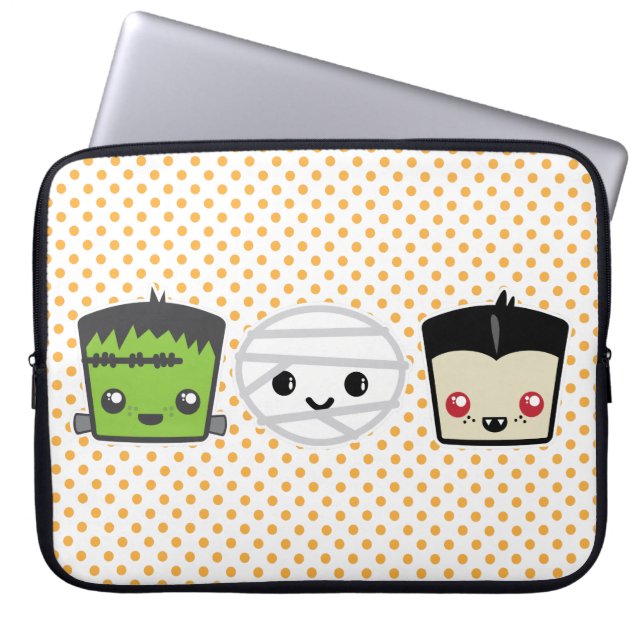Kawaii Frankenstein Mummy Dracula Laptop Sleeve (Front)