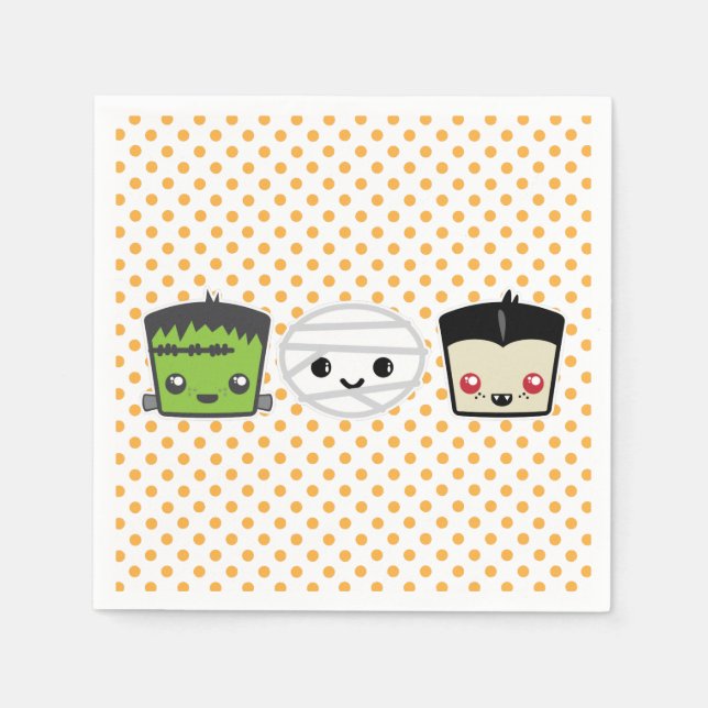 Kawaii Frankenstein Mummy Dracula Napkins (Front)