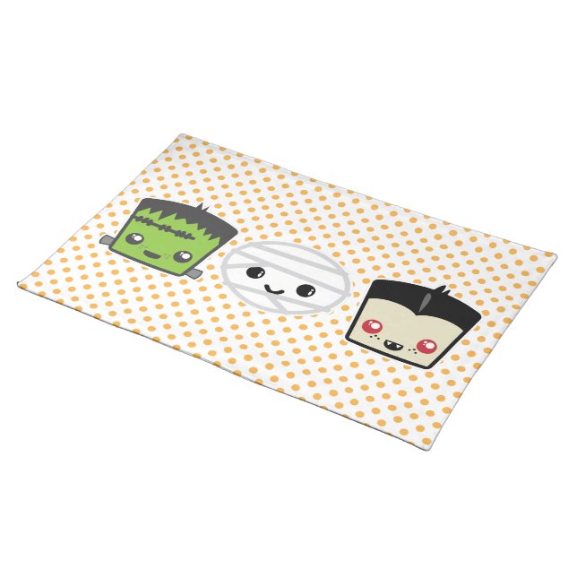 Kawaii Frankenstein Mummy Dracula Placemat (On Table)