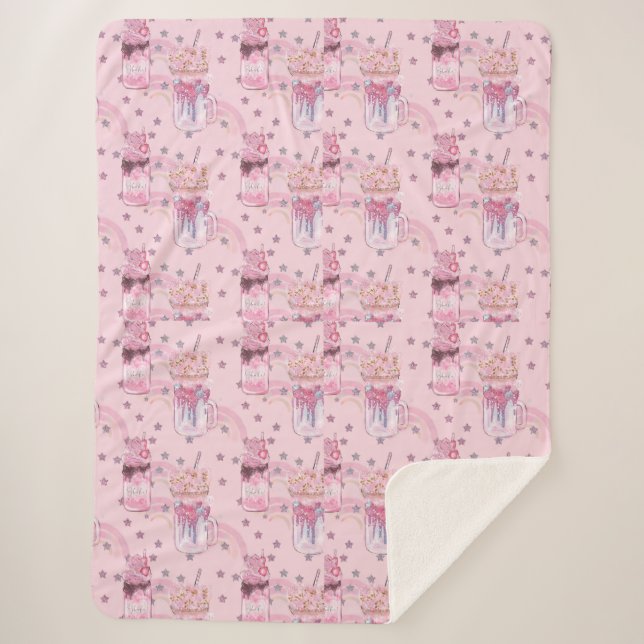 Kawaii Freakshake Pattern – Pastel Purple Sherpa Blanket (Front)
