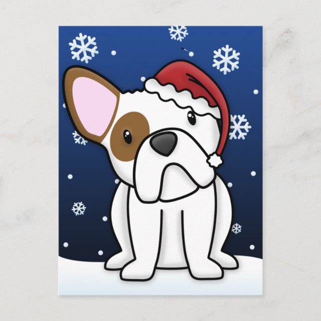 Kawaii French Bulldog Christmas Postcard (White) (Front)