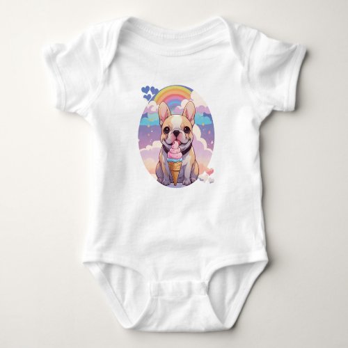 Kawaii French Bulldog Ice cream Rainbow Baby Bodysuit